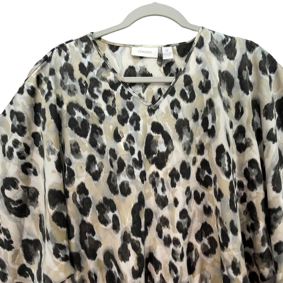 Chicos Satin Top Animal Print Drop Waist Tunic Oversized Chicos Size 0 - Picture 6 of 12